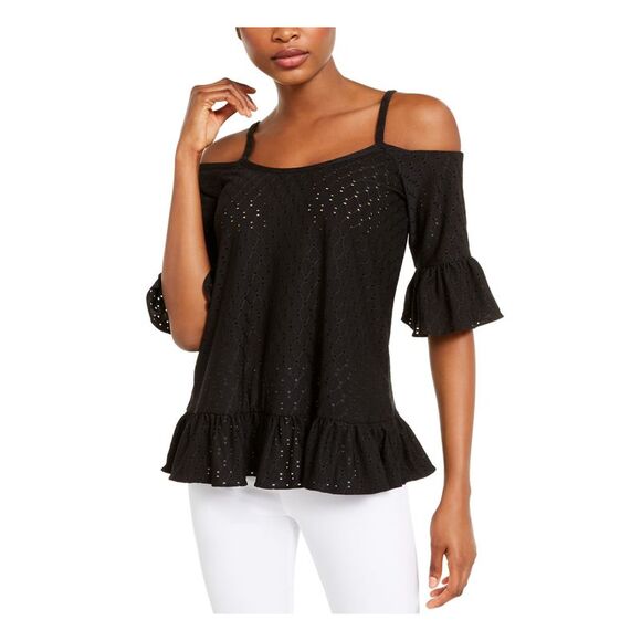 MICHAEL KORS Tops - MICHAEL KORS Womens Black Adjustable Elbow Sleeve Scoop Neck Top P\XS